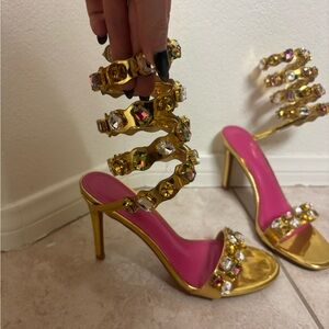 Gold and Pink Embellished Women's Heels